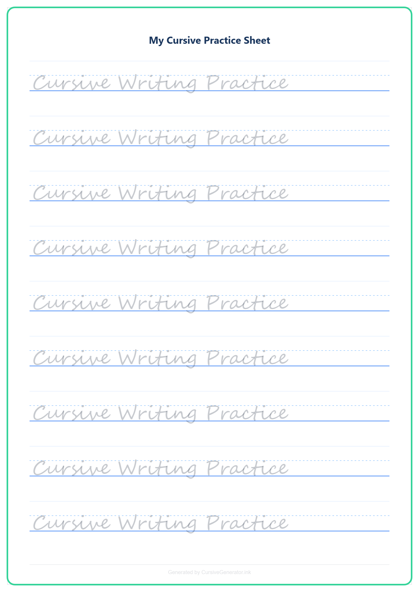 Rounded green border cursive writing sheet design