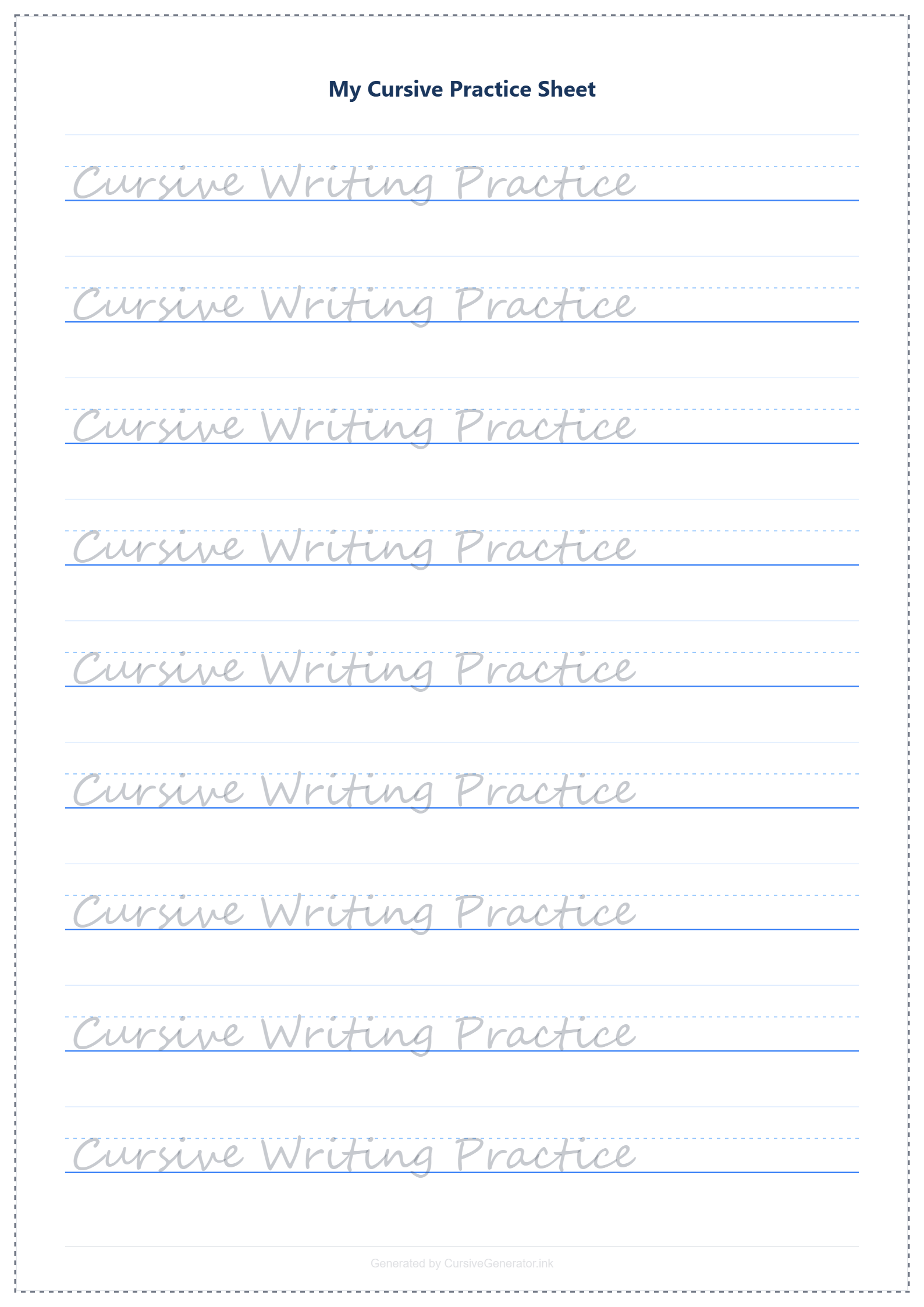 Minimal dashed border cursive worksheet design